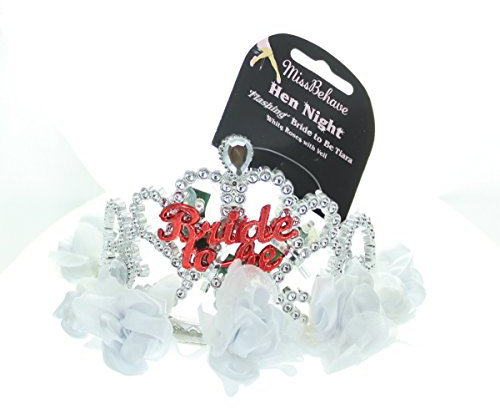 Hen Night Flashing Bride To Be Tiara With Long Veil & Roses Hen Party Accessory