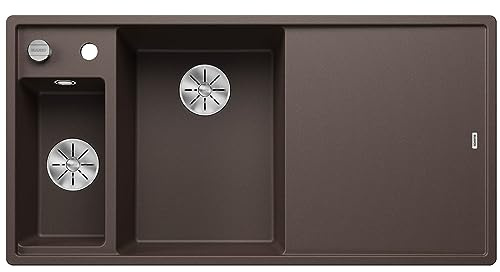 BLANCO AXIA III 6 S | Granitspüle aus SILGRANIT cafe | Hauptbecken links | [100x51x20,2 cm] | für 60 cm breite Unterschränke | + Schneidbrett | mit Holzschneidbrett | Hauptbecken links