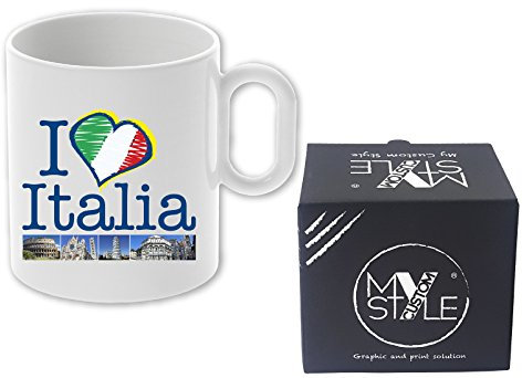 My Custom Style© Tazza Standard in Ceramica Personalizzata, Modello I Love Italia 2. PRESTIGIOSA Scatola Regalo Originale Inclusa nel Prezzo. Ottima Idea Regalo.