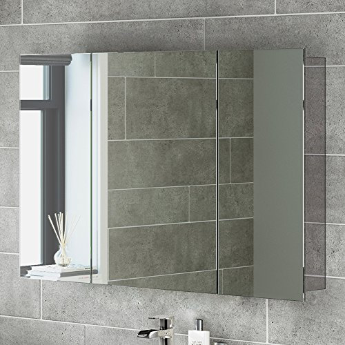 600 x 900 Stainless Steel Bathroom Mirror Cabinet Modern Triple Door Storage Unit MC111
