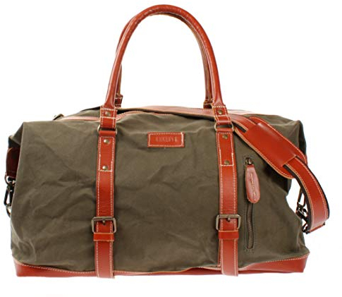 LECONI Weekender groß Canvas + Echt-Leder Retro Reisetasche Unisex Damen + Herren Sporttasche Reise Handgepäck 60x38x25cm grün LE2010-C