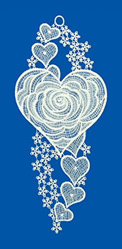 Fensterbild Herzen Ecru 12 x 28 cm mit Swarovki-Kristallen Glitzer Spitze Fensterdeko Fensterschmuck Bilder Handarbeit Deko Fenster
