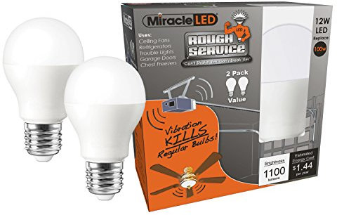 Miracle LED 606761 LED 100W Household Replacement (2-Pack) Rough Service, Daylight Bright White, A19, E26, 2 Piece