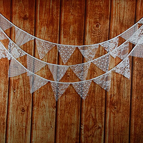 Musuntas 12 Lace Spitze Wimpel Girlande Süße Bunting Wimpelkette Wimpeln für Hochzeitsdekoration Draußen Geburtstagsfeiern Party dekoration 3.2m