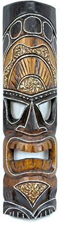 Maske Tiki Polynesiens H50 cm aus exotischem Holz. Deko.
