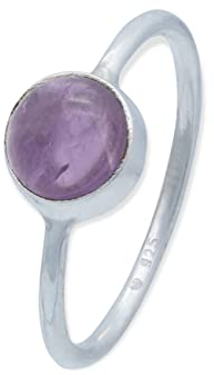 mantraroma Damen Ring Silber mit Stein Amethyst Edelstein lila schlicht modern