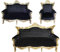 Casa Padrino Barock Wohnzimmer Set Master Schwarz/Gold mit Bling Bling Glitzersteinen - 3er Sofa+2er Sofa + 1 Sessel