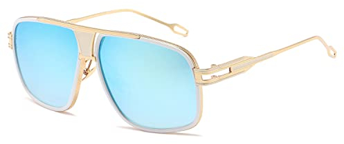 kimorn Sonnenbrille für Herren Retro Goggle Metallrahmen Classic Eyewear AE0336 (Gold&Blau, 62)