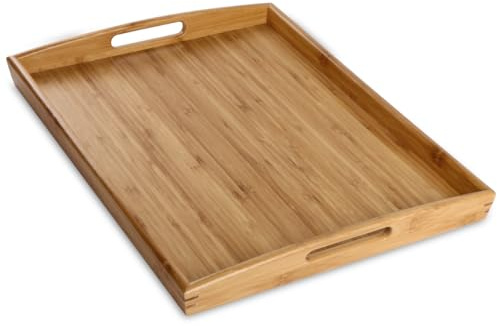 Joy&Grace Bamboo Serving Tray with Handles, Dinner Tray for Bed Breakfast Eating and Serving, for Coffee Table Ottoman TV, Decorative Wood Large Charcuterie Platter 42.6 x 32.5 cm 1 Pack