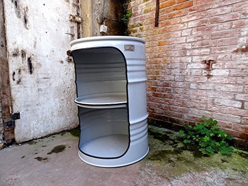 Fassmöbel Fass Design Regal Ölfass Möbel 210 Liter Volumen Farbe Grau/Beleuchtung mit 2 Lampenfassungen