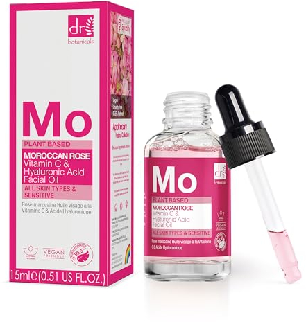 DR BOTANICALS Marokkanisches Rosen-Gesichtsöl mit Vitamin C und Hyaluronsäure - Hautaufhellende, Anti-Aging-, Anti-Falten- und feuchtigkeitsspendende Behandlung für alle Hauttypen (15ml)
