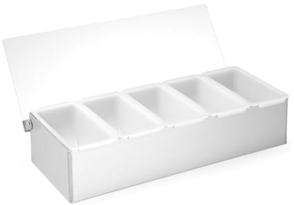 HENDI Zutatenbehälter, BarUp, mit 5 herausnehmbaren Behältern, transparentem Deckel, Gewürzbehälter, Pizzastation, Beilagenbehälter, Toppingstation, 375x140x(H)90mm, Edelstahl, HDPE