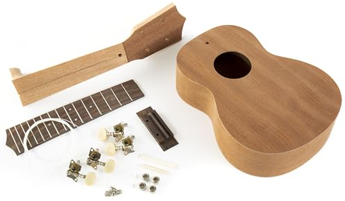 Fame DIY Bausatz Sopran Ukulele, Selbstbau-Set, Inklusive Korpus, Hals, Griffbrett und Hardware, Naturbelassenes Design, Einfacher Zusammenbau, Geeignet für Hobbybastler und angehende Gitarrenbauer