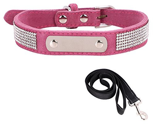 Hundehalsband Mit Namen Telefonnummer Hundemarke Adresse Individuell selbst Gestalten verstellbar Halsbänder Perlen diamanten Nieten Dog Collar Leder Design mit hundeleine als Weihnachten Geschenk