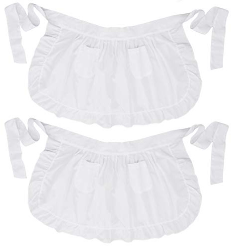 LilMents Paquete de 2 delantales de cocina retro con volantes en la cintura con bolsillos (blanco)