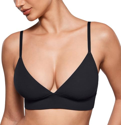 INLYRIC Women's Inbarely Outwear Longline Triangle Bralette Plunge Unlined No Underwire Yoga Sports Bra Crop Tank Top Black Medium