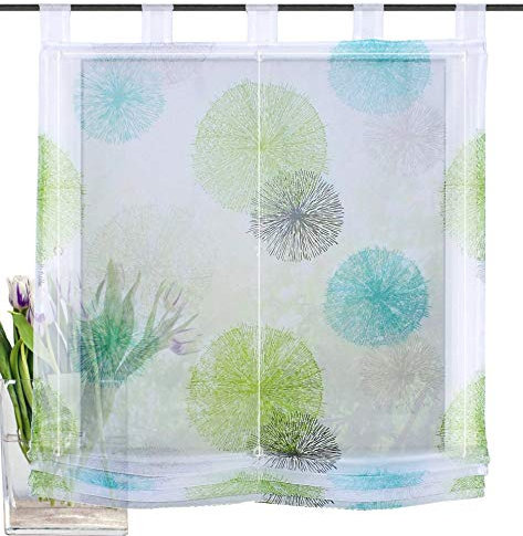 1 Stück Raffrollo mit Feuerwerk Muster Floral Design Raffgardine Voile Transparent Vorhang (BxH 140x140cm, Grün)