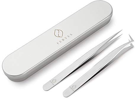 FERYES Faux Pince à épiler à bouts de Volume Pointus droit et courbé Nipper pour les Extensions de cils et l'isolation de Vison Volume 6D 3D Professionnel Classique Lash 2pcs