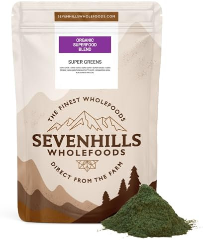 Sevenhills Wholefoods Miscela Super Greens biologica con spirulina, clorella, erba di grano, erba d'orzo | Supporta la pelle, l'immunità | 200 g, 40 porzioni | Polvere di superalimenti verdi