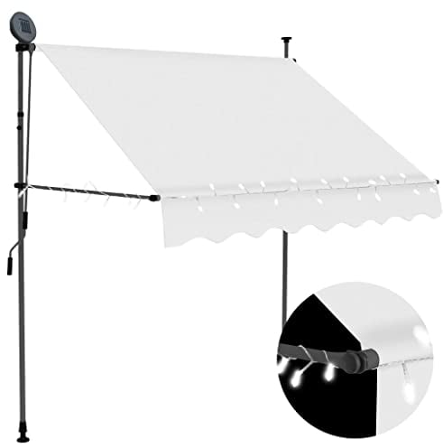 vidaXL Markise Einziehbar Handbetrieben mit LED Wasserabweisend Klemmmarkise Balkonmarkise Sonnenschutz Terrasse Balkon Garten 200cm Creme