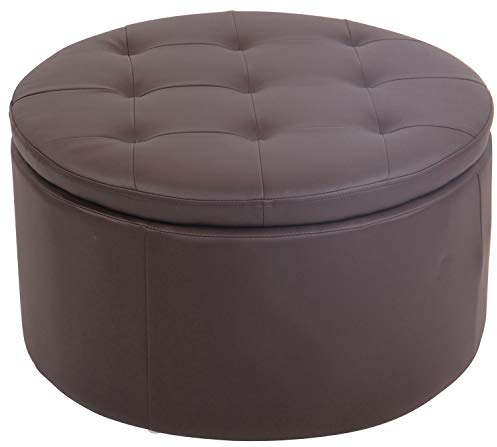CLP Sitzhocker Evora Kunstleder I Stoff I Samt I Polsterhocker Rund I Gesteppter Hocker Mit Stauraum I Runder Hocker Gepolstert, Farbe:braun, Material:Kunstleder