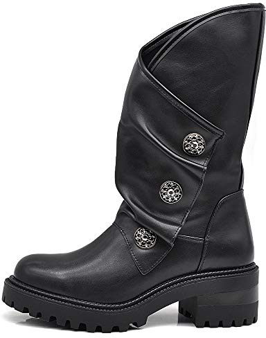 IF Fashion Scarpe da Donna Stivali Stivaletti Biker Fibbie Anfibi al Polpaccio con Fibbie Bottoni Medaglie 20579 Nero N.36