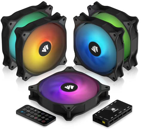 ASIAHORSE WD-001 120mm 5V ARGB Motherboard 12 Addressable LED 9 Blades Hydraulic Bearing White Case/Radiator Fan (5 Pack-Black)