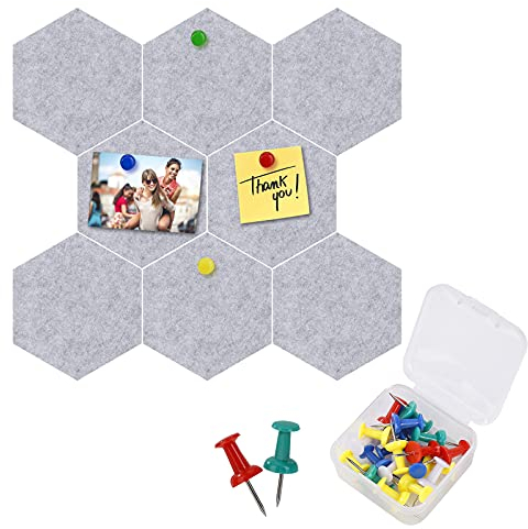 Pinnwand Sechseck Filz Memoboards Selbstklebend Filzboard mit 20 Stücke Pinnadeln für Heim Büro Klassenzimmer Wand 8 Packungen 17.5 x 15.2 cm Grau