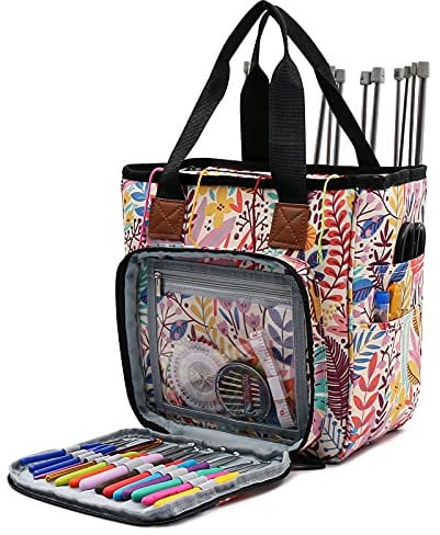 SumDirect Garntasche, Strick-Organizer, Tragetasche, tragbare Aufbewahrungstasche für Garne, Trageprojekte, Stricknadeln, Häkelnadeln, Handbücher und anderes Zubehör (Wald)