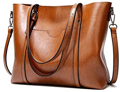 Womens Handbags Soft Leather Large Capacity Retro Vintage Top-Handle Casual Pocket Tote Shoulder Cross-Body Bags Brown