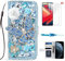 HFICY Schutzhülle für iPhone 12 Pro Max mit 2 Displayschutzfolien aus Glas für Damen, glitzernde Diamanten, Leder, Filo-Schutzhülle und Umhängeband (blaue Schmetterlings-Blumen)