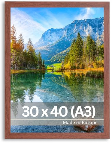 VictoR Bilderrahmen Dix 30x40 cm (A3) braun mit bruchsicherem Acrylglas | moderner Holzrahmen, Bilderrahmen A4 braun - Fotorahmen Holz, Bilderrahmen A3 braun