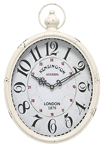 Menterry Oval Retro Wall Clock, Rustic Vintage Style, White Antique Design, Battery Operated Silent Decor Large Wall Clocks for Kitchen,Farmhouse,Office (15.5 H x 10.5 W)