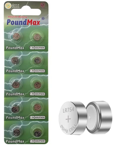 10x AG5 (LR48, LR754, 393) 1,5V - PoundMax Pilas alcalinas de botón | 1x Paquete de 10