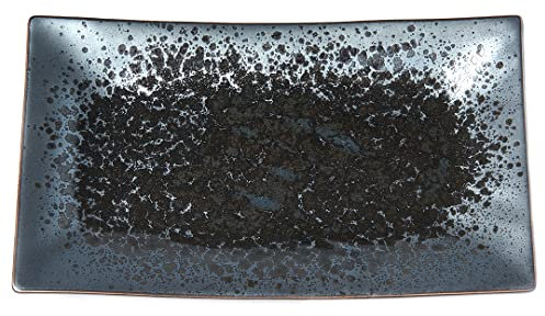 MIJ Europe Assiette de présentation rectangulaire en céramique japonaise Noir nacré 33,5 x 20 cm