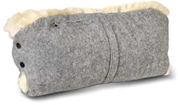 Fellhof® Kinderwagen Handwärmer, 100% Merino-Lammfell, wind- u. wasserabweisend, reflektierende Streifen, OEKO-TEX® zertifiziert, Universalgröße für alle Kinderwagen (Filz-hellgrau)