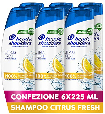 Head & Shoulders Citrus Fresh Anti-Schuppen Shampoo für fettiges Haar, bis zum Schutz vor Schuppen für Haut und Haar, klinisch bewährt, dermatologisch getestet, 225 ml x 6
