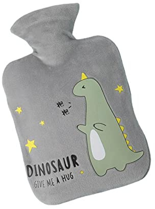 Uteruik Wärmflasche mit Dinosaurier-Aufdruck, kurzer Plüschbezug, Wärmflasche für Schmerzlinderung, Rücken, Nacken und Schultern, 250 ml (#B)