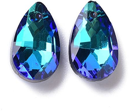 Spritewelry 100 Stück Tropfenförmige Kristallperlen blau facettierte Dorp Glasperlen Charms Kronleuchter Kristallanhänger Wassertropfen Glasperlen