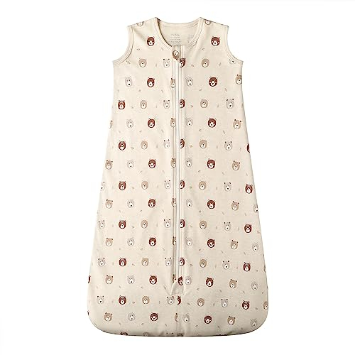 Owlivia Bio-Baumwolle Baby Schlafsack 0.5 Tog Jungen Mädchen Schlafsack, Tragbare Baby-Decke mit 2-Wege-Reißverschluss (Minibären, 3-12 Monate)