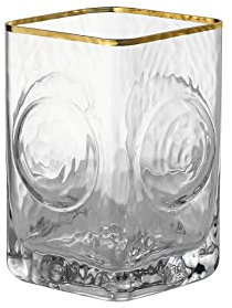 1500° C TABLETOP Verres à eau circulaires en relief de qualité supérieure - 370 ml - Parfaits pour l'eau, le jus, les cocktails et le thé glacé (bord doré)