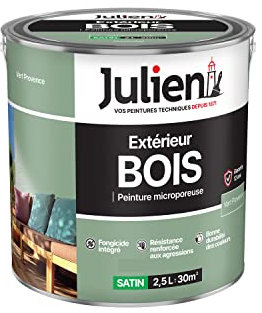 Julien Peinture Bois Microporeux Extérieur Satin - Portes, fenêtres, portails, mobilier de jardin - Vert Provence 2,5 L