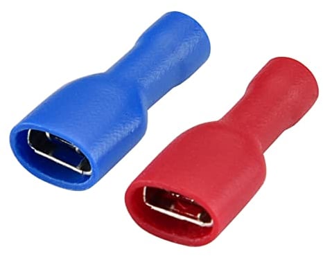 Heschen Connettori rapidi femmina in vinile completamente isolati 6.3 x 0.8 mm, rosso per 0.5-1.5 mm² (22-16 AWG), blu per 1.5-2.5 mm² (16-14 AWG), confezione da 100 pz