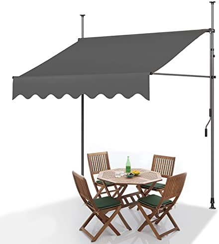 Balkon Markise Ohne Bohren mit Kurbel, 2,5 m Gelenkarmmarkise für Schatten und Regen, Klemmmarkise für Terrasse, Veranda, Fenster, Türen, Sonnenschutz, Kassettenmarkise (Color : Grigio)