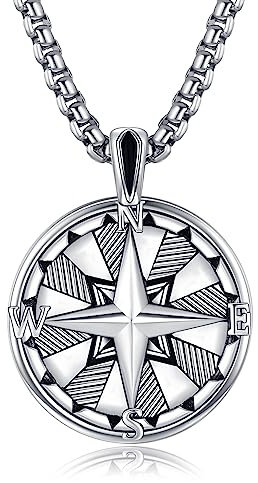 KINGWHYTE Kompass Halskette für Männer 925 Sterling Silber Reise Kompass Schmuck Graduierung Freundschaft Geschenke für Männer Ehemann Freund