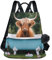GAIREG Hexen Mandala Symbol Damen Rucksack Geldbörse Anti Diebstahl Casual Mode Tasche mit Pompon, Kuh in einer Badewanne im Garten