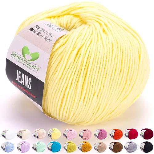 MeriWoolArt® Gelb Baumwollgarn zum Stricken und Häkeln, Textilgarn, Stoffgarn, Baby Wollgarn für Handarbeiten, Babykleidung, Amigurumi, Babydecke, Pullover, Mützen und Accessoires