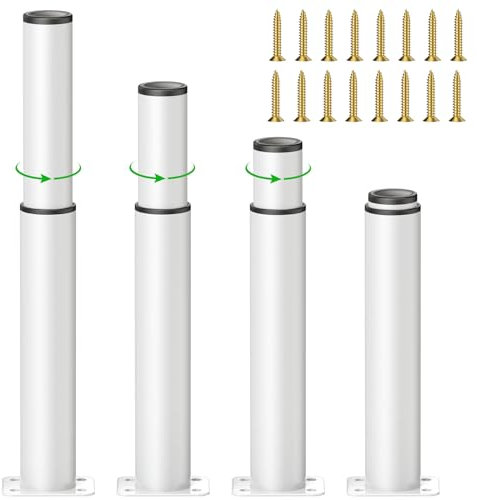 JOLIGAEA 4 Pièces Pieds de Meubles Réglables, 25cm Pied Cuisine Réglables, Hauteur Réglable est de 0 à 180 mm, Ronds Métal Acier Inoxydable Canapé Jambe Table Pieds, Pieds d'armoire avec Vis, Blanc