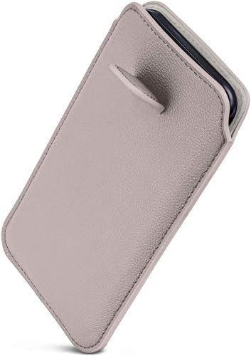 ONEFLOW Liberty Case für iPhone 15 Plus Handy Einsteckhülle mit Rückzugfunktion, PU Leder Handytasche, Schutzhülle mit Lasche, Sleeve Etui Hülle zum Einstecken, Hellgrau