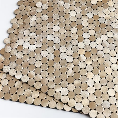 M MOFIT Kleine Fliesen Küche Wandfliesen Selbstklebend,Round Fliesenaufkleber Metallfliesen Klebefliesen Bad(Champagner-Gold,10 StüCk)